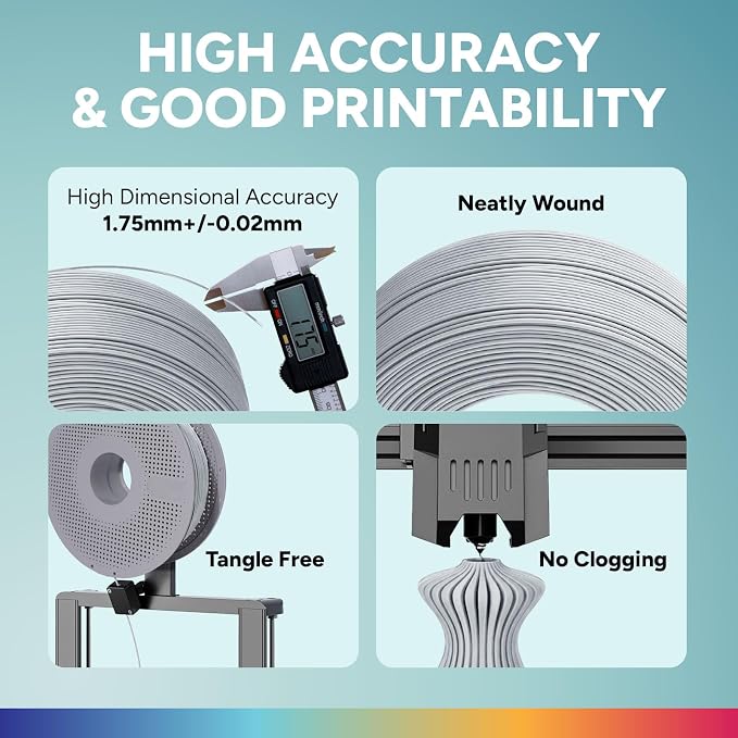 OVERTURE High Speed PLA Filament Refill 1.75mm, Rapid PLA Spoolless 3D Printing Filament, 1kg (2.2lb) Refilament for Bambu Lab, Accuracy +/- 0.02mm, Fit Most FDM Printers (Cold White)