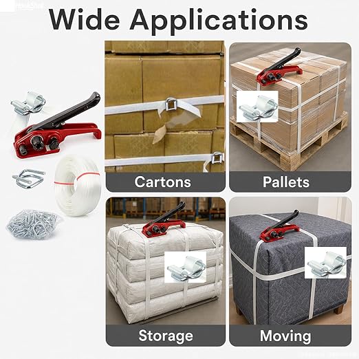 Heavy Duty Woven Pallet Strapping Kit, 3/4"x320' 2000LBS Strap, Tensioner & 50 Metal Buckles | Heavy Duty Woven Strapping Kit: 3/4" 320' 2000LBS, Tensioner & 50 Metal Buckles