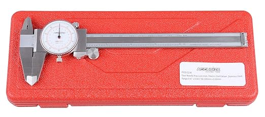 Accusize Industrial Tools 0-6''/0-150 mm by 0.001''/0.02 mm Inch/Metric Dual Needle Precision Dial Caliper Stainless Steel, P920-S236 | 0.001 in/0.02 mm Resolution, +/-0.001 in/0.03 mm Accuracy, Hardened Stainless Steel, 4-Way Measuring