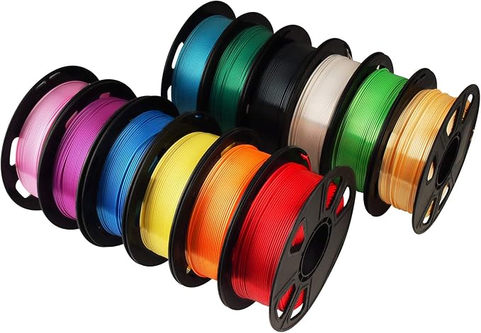 MIKA3D 12 in 1 Bright Shine 3D Printer Silk PLA Filament Bundle, Most Popular Colors Pack, 1.75mm 500g per Spool, 12 Spools Pack, Total 6kgs Material with One Bottle of 3D Printer Stick