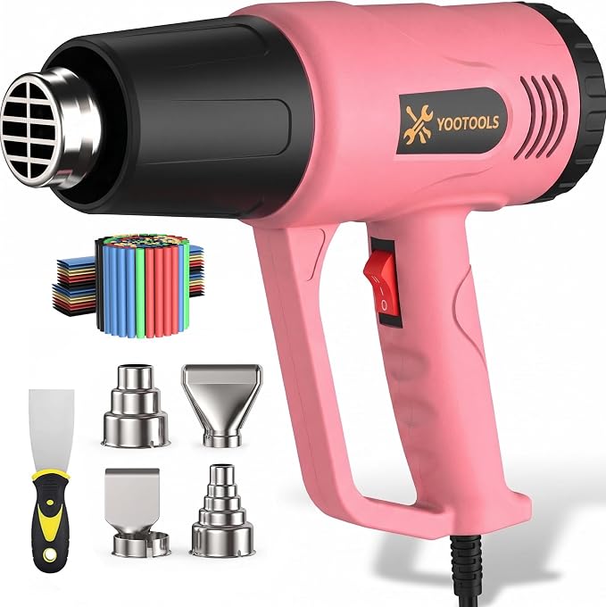 Heat Gun 900W Dual Temperature 300℃/600℃ (572-1112°F) Hot Air Gun with 4 Nozzles & 5FT Cord, Mini Heat Gun for Crafts, Resin, Shrink Wrap, Vinyl Wrap, Soldering, Phone Repair