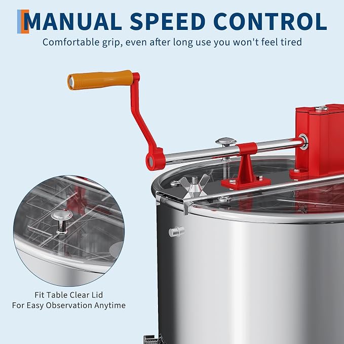 2-4 Frame Honey Extractor Spinner, Stainless Steel Manual Beekeeping Centrifuge