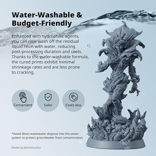ANYCUBIC Water Washable ABS-Like Resin 3.0, 3D Printer Resin, High Toughness and High Precision, Easy to Post-Process, Low Odor, Wide Compatibility for All LCD 3D Printers (Clear Yellow, 1kg)