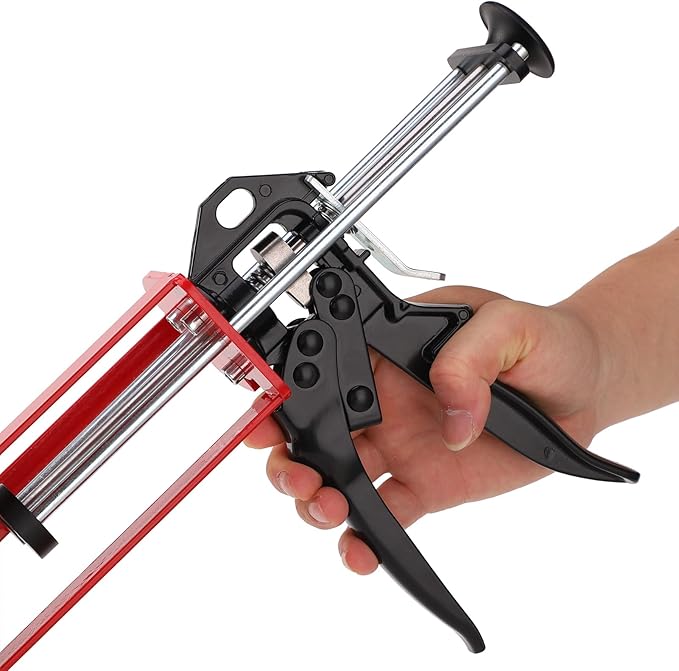 200 ml 6.75 fl oz 1:1 and 2:1 Epoxy Gun Dual Component Caulking Gun Manual Double Cartridge Caulk Gun Panel Bond Adhesive Applicator for 08115 08116, Red