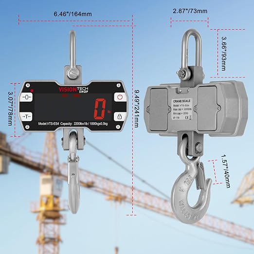 VisionTechShop Digital Crane Scale, VTS-ES4 2200lb/1000kg Heavy Duty Compact Hanging Industrial Scale with Remote Control, Large LED Display, Smart Accuracy for Farm, Factory, Construction