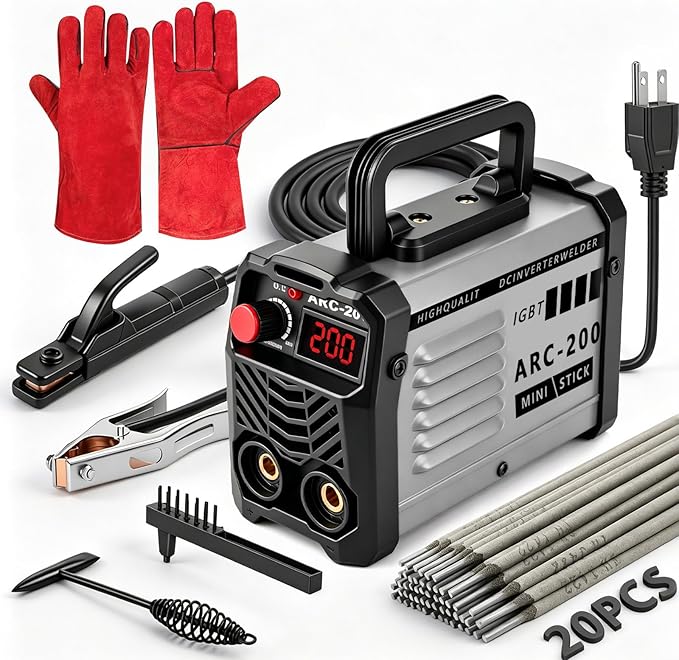 Hpoouo 200Amp 20PCS Rods Stick Welder, Super MINI Portable Welding Machine | IGBT Inverter Welder Machine 110V with Hot Start/Arc Force/Anti-Stick, ARC Welder for 1/16"-1/8" Rod , Beginner & Home DIY