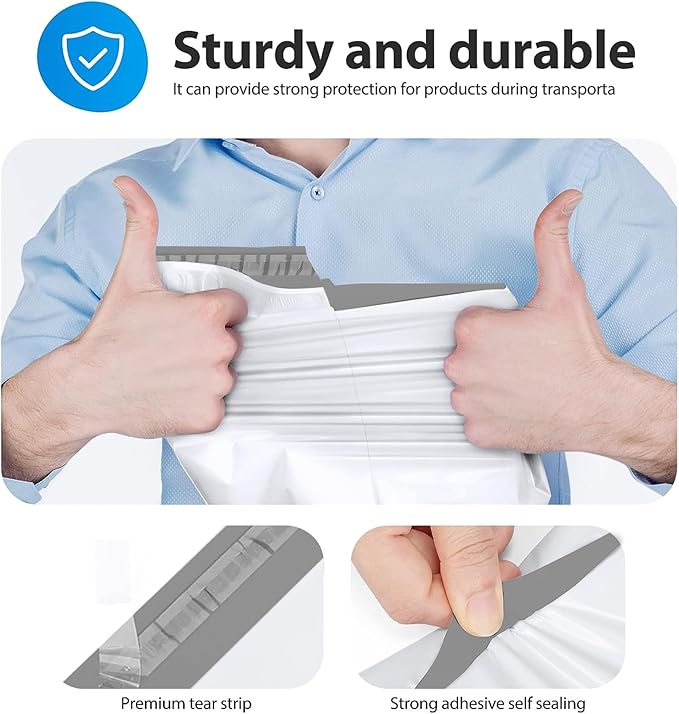 Fuxury Poly Mailers 10x13 Inch 100 Pack,Shipping Bags for Clothing,White | Strong Adhesive Mailing Envelopes,Heavy Duty Self Seal Plastic Postal Return Packaging Bags for Books Accessories Business