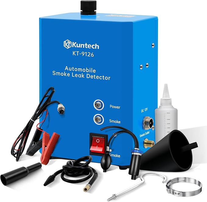 Kuntech Automotive Smoke Machine Built-in Air Pump, 12V DC Smoke Leak Detector for Pipe System, Fuel Leakage, Leakage Diagnostic Tester for All Cars, Blue