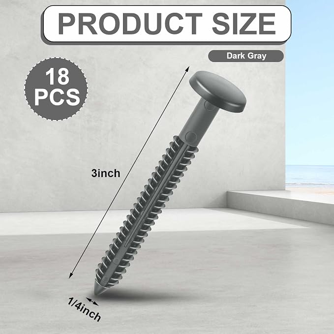 Blulu 18 Pcs 3 Inch Vinyl Shutter Fastener Window Panel Peg Lok Pin Pegs Screws Shutter Spikes Anchor (Dark Gray)