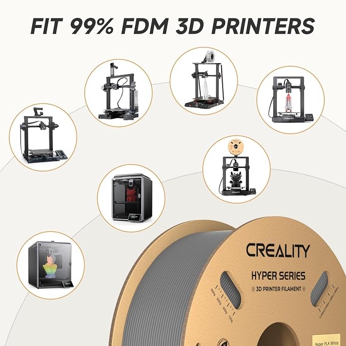 Official CREALITY Hyper PLA Filament 1.75mm, High Speed PLA 30-600mm/s 3D Printer Filament, Dimensional Accuracy +/-0.02mm, Fit Most FDM 3D Printers, 1KG(2.2lbs) Spool Gray