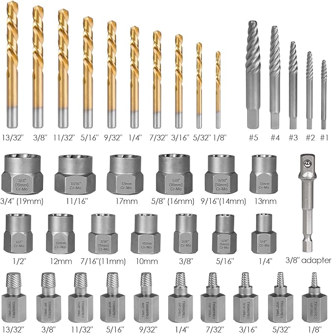 39Pcs Bolt Extractor Set and Drill Bit Kit | Multi-Spline Screw Extractors, Easy Out Broken Lug Nut Extraction Socket Set