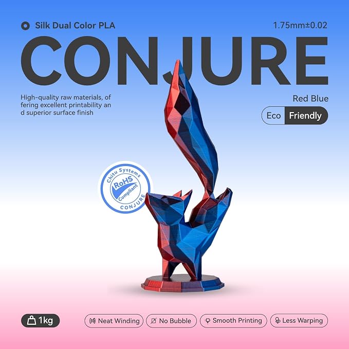 Chitu Systems Conjure Silk Red Blue PLA Filament, Christmas Shiny Dual Color Filament, Using Reusable Spool Compatible with Bambu Lab Refill Filament, Diameters 1.75±0.02 mm 1KG 2.2lb