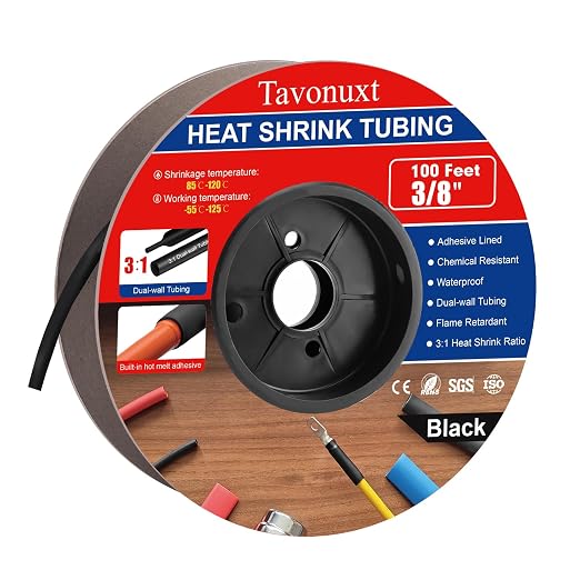 3/8" 100ft 3:1 Heat Shrink Tubing with Adhesive Lining - Marine Grade, Ideal for Home, Automotive, and Industrial Use - Black