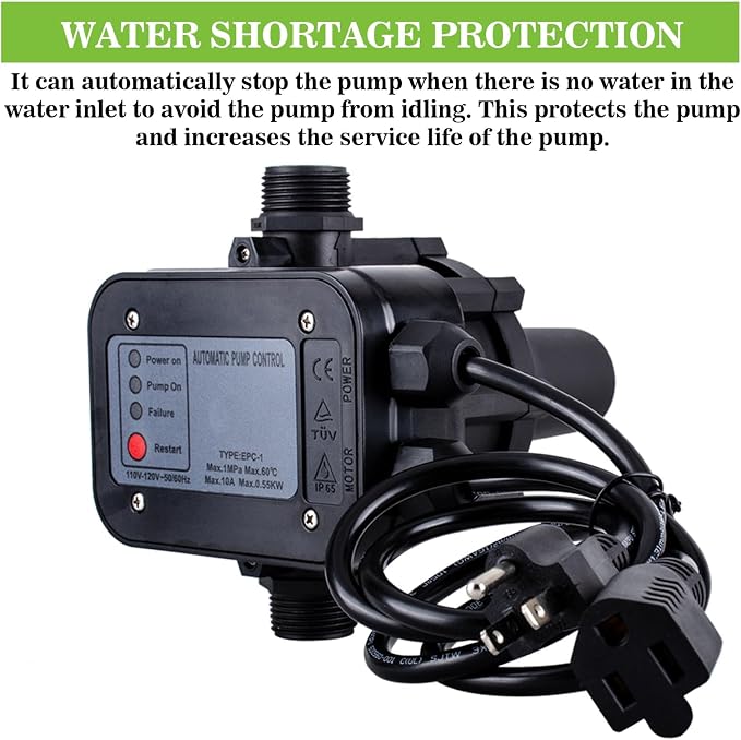 MARSTEK IP65 Automatic Water Pump Controller，Water Pump Pressure Switch Water Flow Sensor Switch Electronic Pump Pressure Regulator for Self-priming Pump，110V-120V~50/60Hz
