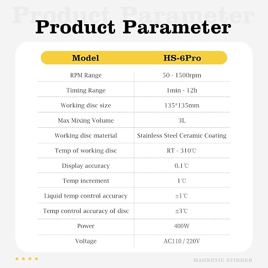 LAB FISH HS6PRO Magnetic Stirrer Hot Plate,310℃/590℉ Timer | 5.2 inch square ceramic hot plate, 3L, digital control with timer, 50-1500RPM, ext probe, stand & stir bar