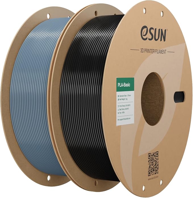 eSUN PLA Basic Filament 1.75mm, 3D Printer Filament High Speed PLA for Fast Printing, 1KG per Spool, 2 Spools High Speed 3D Printing Filament, Grey + Black