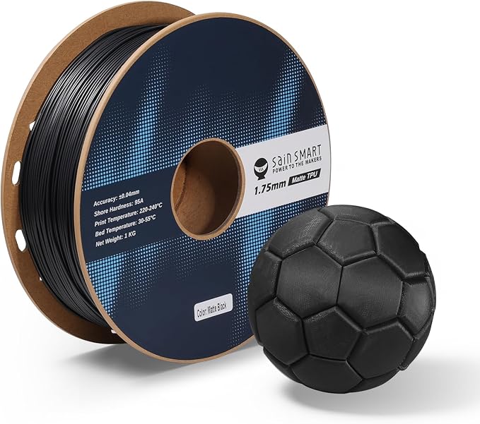SainSmart Matte TPU Filament, Black Flexible 3D Printing Filament, 1.75 mm, 1kg (2.2LB), Dimensional Accuracy +/- 0.05 mm, 95A Soft TPU