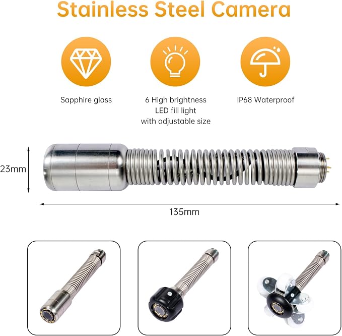 Sewer Camera 66ft,Drain Pipe Camera HD 4.3in Screen DVR 23MM Plumbing Snake Borescope with 12pcs LEDs Light, IP68 Sewer Inspection borescopes for Plumber(66ft/20M)