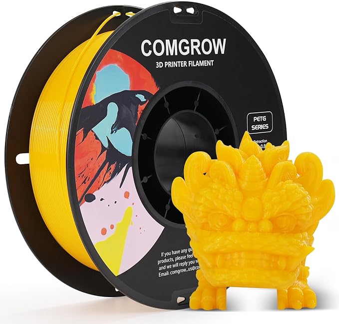 Comgrow PETG 3D Printer Filament 1.75mm, High Precision and Tough 3D Printer Filament 1kg (2.2LBS), Dimensional Accuracy +/- 0.02 mm, Fit Most 3D Printers Yellow