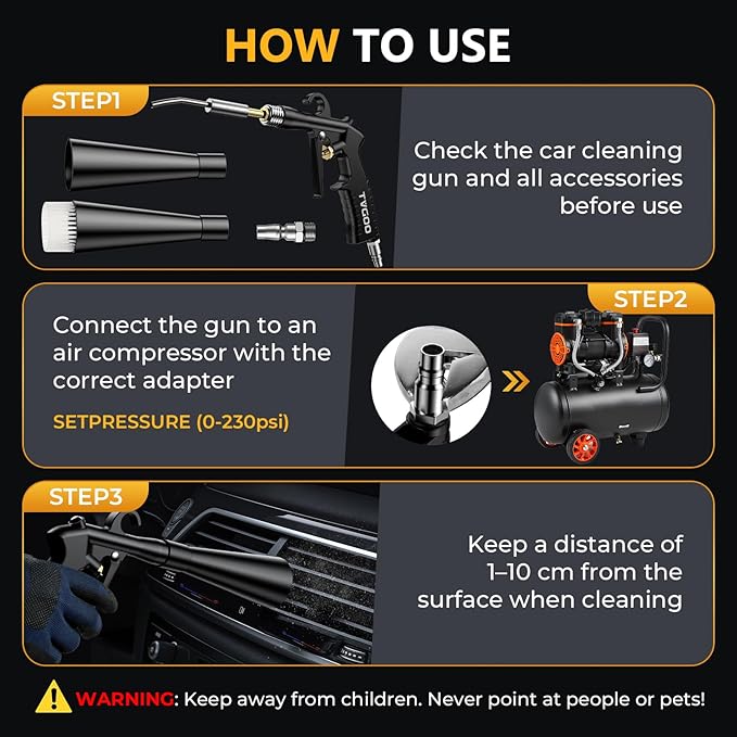 Dry Car Detailing Cleaning Gun – Blast Away Dust & Debris in Seconds & Aluminum Alloy Body with 2 Nozzles for Car Detailing, Home & Garage Use, Works with Any Air Compressor