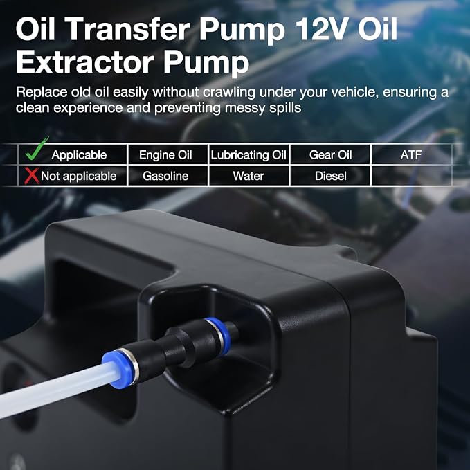 Upgraded 12V Self-Priming Oil Transfer Pump, Portable Fluid Changes Electric Extractor for Engine Oil, Gear Oil & Transmission Fluid-Compatible with Cars, Trucks, Boats, ATVs, RVs & Motorcycles