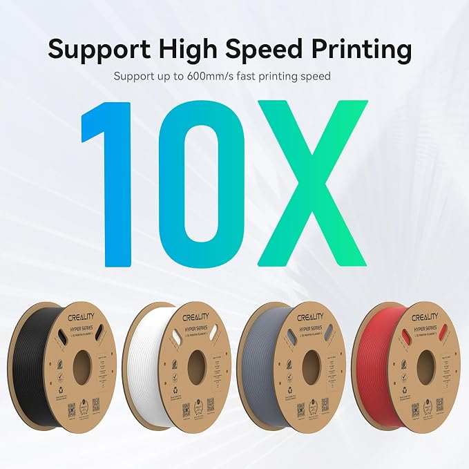 Creality Hyper PLA Filament 1.75mm, 30-600mm/s High Speed 3D Printer Filament, Dimensional Accuracy +/-0.02mm, Fit Most FDM 3D Printers, 4 Pack 1kg Spool(2.2lbs), Black & White & Grey & Red