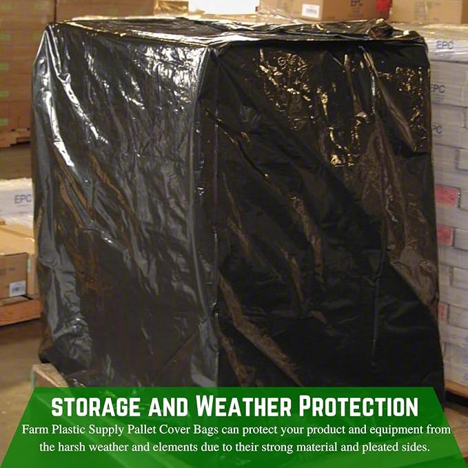 FPS Heavy Duty Pallet Covers - 3 Mil (55' x 53' x 75'), Tear Resistant, Polyethylene, Outdoor Protection, Storage (Black, 50 Pack)