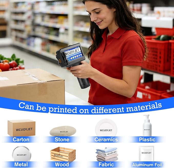 Handheld Inkjet Printer & Coding Machine, WUOYJET TIJ770 Portable Inkjet Printer Gun with 42ml Quick-Dry Ink Date/Batch/QR Code/Barcode/Image Printing