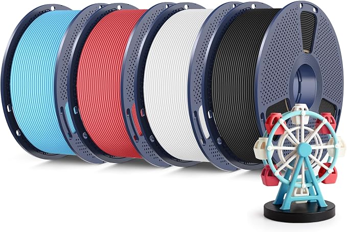 SUNLU High Speed Matte PLA Filament 4KG, 600mm/s Fast 3D Printer Filament Bundle, Smooth PLA Matte Filament for FDM 3D Printer, 1KG Reusable Spool 4 Packs, Black+White+Cherry Red+Sky Blue