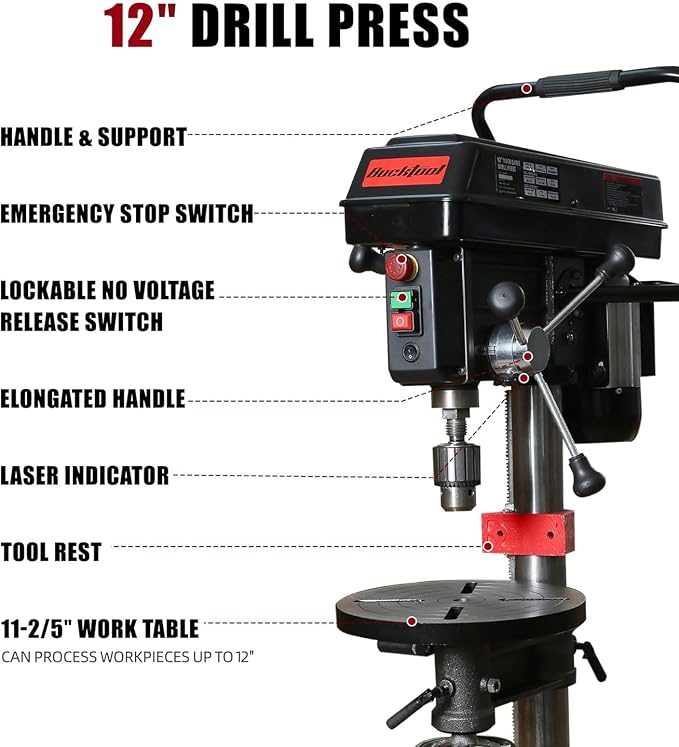BUCKTOOL 3/4HP 12" Drill Press & 12"x17" Wood Lathe Combo, 6.2Amp 580-3200RPM Variable Speed Benchtop Drill Press and Woodworking Lathe with Tool Rest