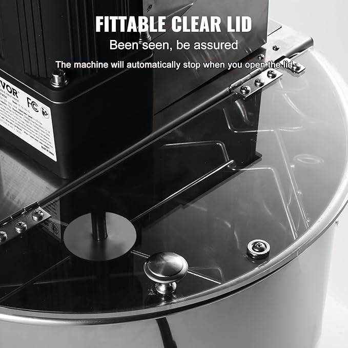 VEVOR Electric Honey Extractor, 2/4 Frame Stainless Steel Beekeeping Extraction, Honeycomb Drum Spinner with Transparent Lid, Apiary Centrifuge Equipment with Height Adjustable Stand