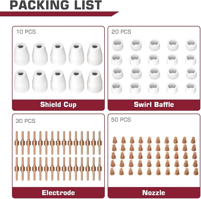 ARCCAPTAIN 110PCS PT31 Plasma Cutting Consumables Fit CUT-45 CUT-50 CT-312 MIG205 MP with Plasma Cutter Torch PT-31 JG-40 LG-40
