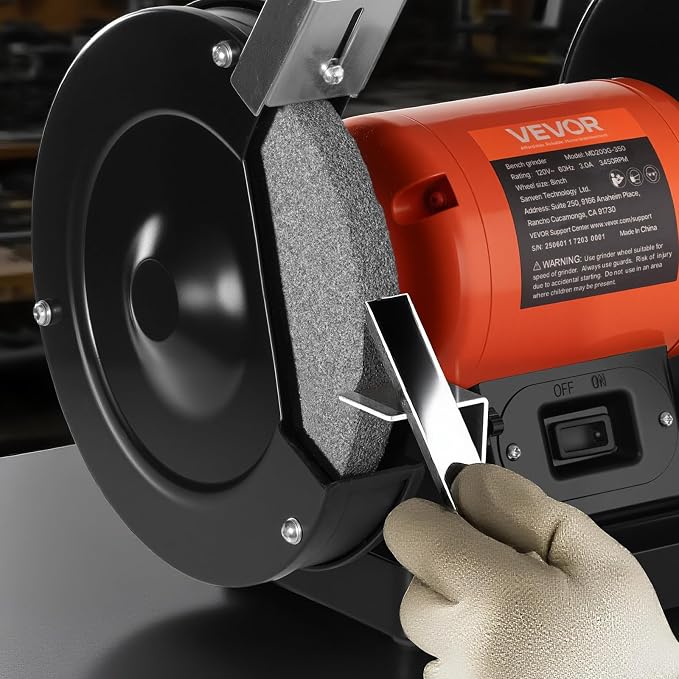 VEVOR Bench Grinder, 8-inch Single Speed Bench Grinder, 3450RPM High-Speed Table Grinders with 350W 3.0A Induction Motor, 36/60-Grit Grinding Wheel & Adjustable Eye Shield for Fast Sharpening Grinding