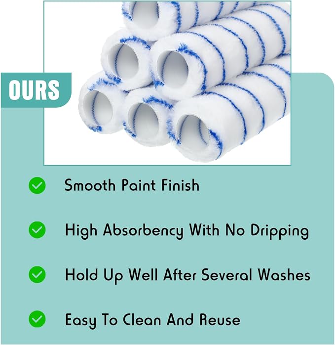 Leumoi 80 Pieces 9 Inch Paint Roller Covers 1/2 x 9 Inch Microfiber Paint Brush Roller Kit Naps House Painting Supplies for Wall House Home Repair Tools(Blue Stripe)