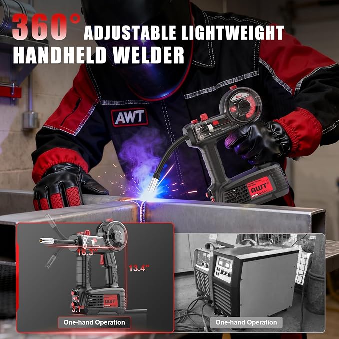 100A Handheld MIG Welder Machine,110V Flux Core MIG Welder Machine with 360°Mig Torch,Portable Gasless MIG Welding Machine with Welding Wire,Hand Held Inverter Wire Feed Welder for Home & DIY Projects