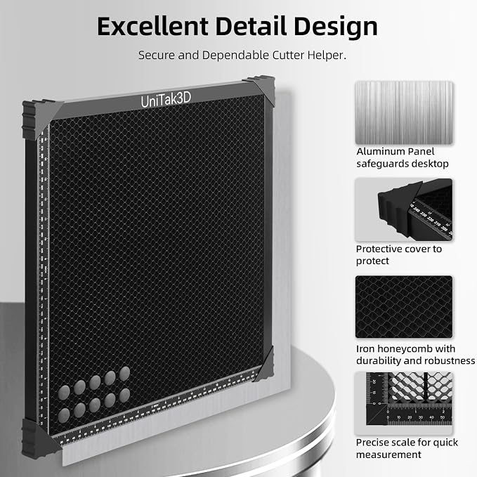 UniTak3D Honeycomb Laser Bed 300 x300 mm Working Table for S1/RAY5 Engraver,Fast Heat Dissipation and Desktop Protection with Aluminium Plate(Working Area:10.245x10.24in)