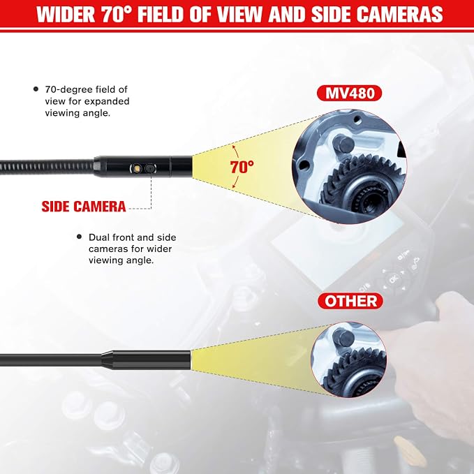 Autel MaxiVideo MV480 Inspection Camera, 1080P HD Industrial Endoscope with Light, Dual Cameras, 10-Level Adjustable LED, 7X Zoom, Snake Borescope with Audio Annotation, 360°Rotation, Up of MV460
