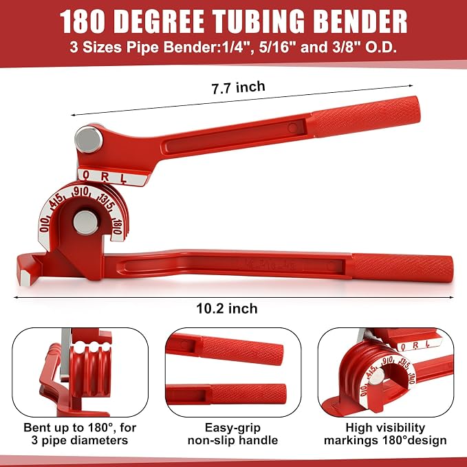 7 Pcs Eccentric Tubing Flaring Tool Kit 7 Dies for 3/16-3/4 inch, 3 in 1 180 Degree Tubing Bender, Spring Tube Bender Set for Pipe 1/4 5/16 3/8 1/2 and 5/8 Inch for Refrigeration Brake Line