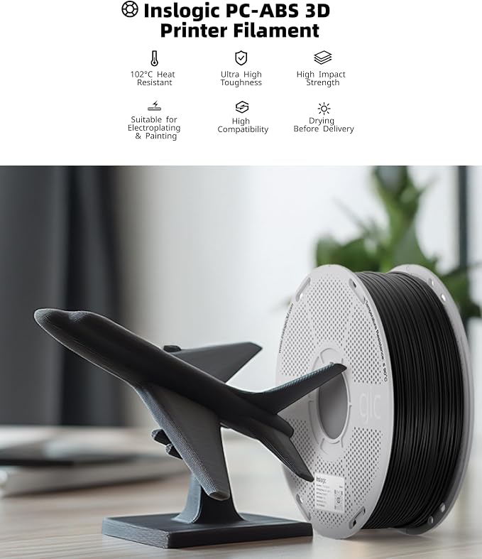 Inslogic PC-ABS Filament 1.75mm, Polycarbonate Filament 1.75mm Blend with ABS 1kg - Tough and Heat Resistant 3D Printer Polycarbonate Filament, Dimensional Accuracy +/- 0.02mm, White