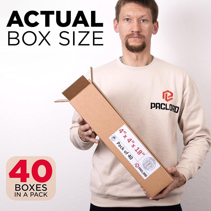 Tall Cardboard Boxes 4"L x 4"W x 18"H (Pack of 40) - USA-Made Packing Boxes for Moving, Shipping, or Storage - USPS, UPS, FedEx Approved - Professional Packing Supplies for Moving | USA-Made Packing Boxes for Moving, Shipping, or Storage - USPS, UPS, F...