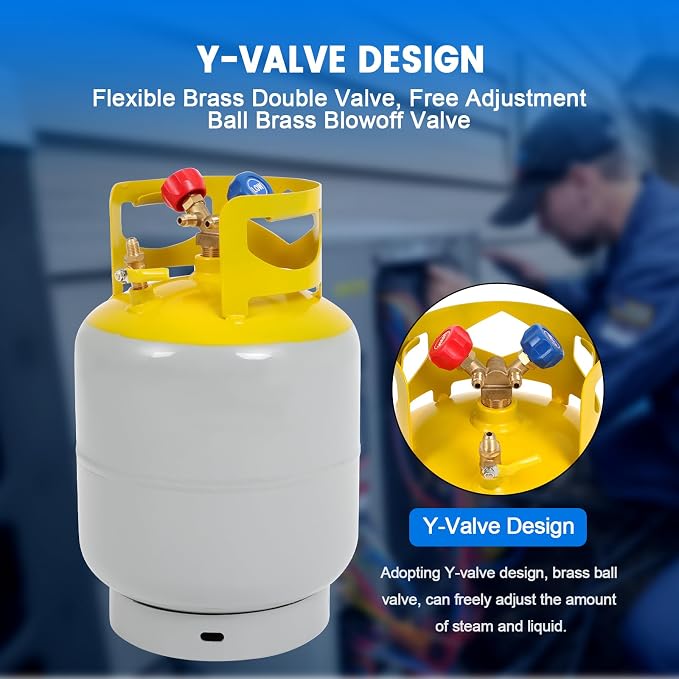 30 LB Refrigerant Recovery Tank for R12, R22, R134A, R410A Refrigerant with 1/4 SAE Y-Valve Liquid/Vapor Reclaim Tank AC Freon Recovery Tank Refrigerant Recovery Cylinder Tank Reusable