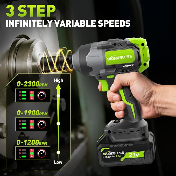 Cordless Impact Wrench for Car Tire Change, Max 1200N.m (885ft-Lbs) High Torque Impact Gun, Heavy Duty Impact Wrench for Mechanic, Auto Repair & Truck Maintenance, 4 Sockets