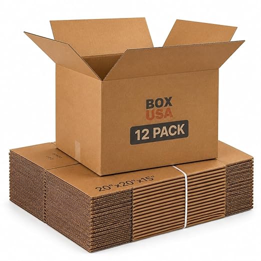 BOX USA Moving Boxes Large 20"L x 20"W x 15"H, 12-Pack - Corrugated Cardboard Box for Packing, Shipping and Storage