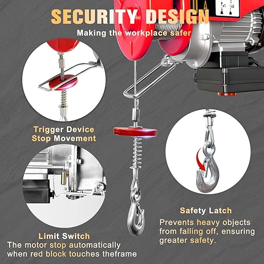 YATOINTO Wireless Electric Hoist, 440lbs Electric Winch with 328 ft Wireless Remote Control, Hoist Single/Double Slings with Emergency Stop, 110V Lift Hoist for Garage Warehouse Factory