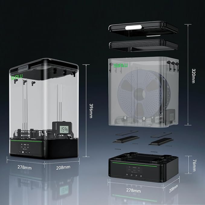 SUNLU 3KG Filament Dryer SP2 & Storage Box, 70℃ Max Temperature and 15min Fast Heating for 3D Printer Filament Drying and Sealing with Heat Control, Compatible with 1.75mm/2.85mm PLA PETG TPU ABS ASA