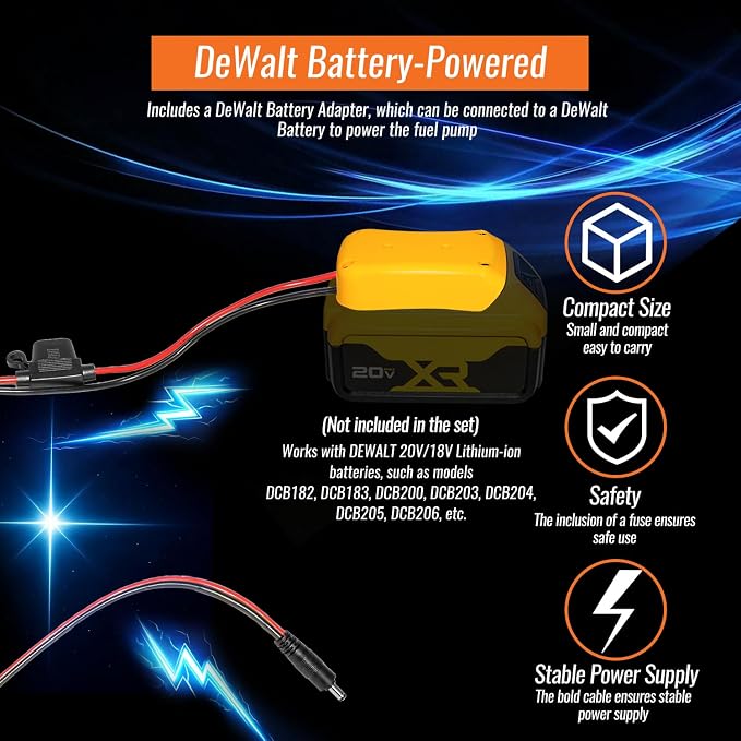 24V 120GPH Fuel Transfer Pump Set with Upgraded Carrying Case & Battery Adapter, Compatible with DeWalt 20V Battery, for Vehicles, Boats(120GPH 24V, Pump with Yellow Adapter)