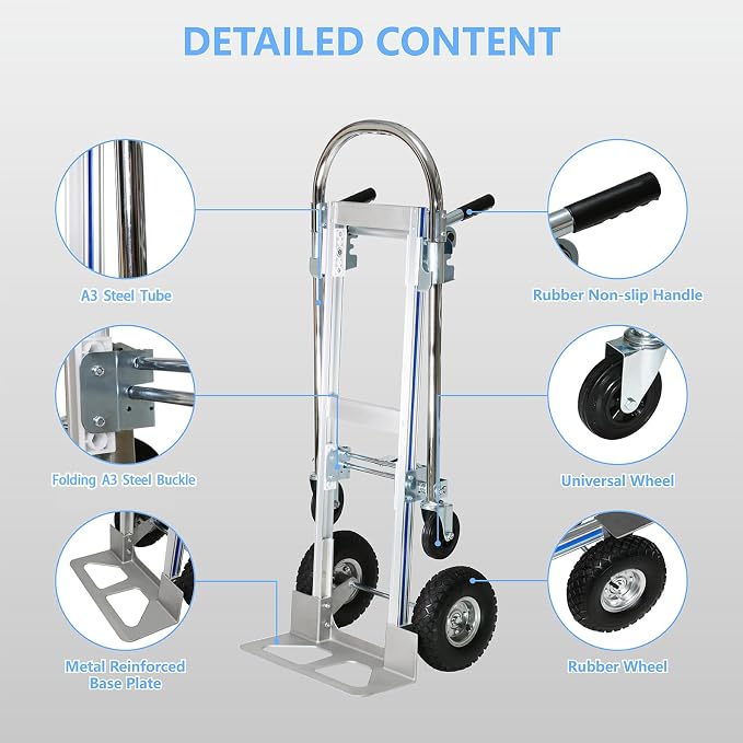 Heavy Duty Convertible Hand Truck, 2 in 1 Folding Dolly 800 LBS Capacity Industrial Platform Cart Collapsible Truck for Transport & Moving in Warehouse, Home, Supermarket