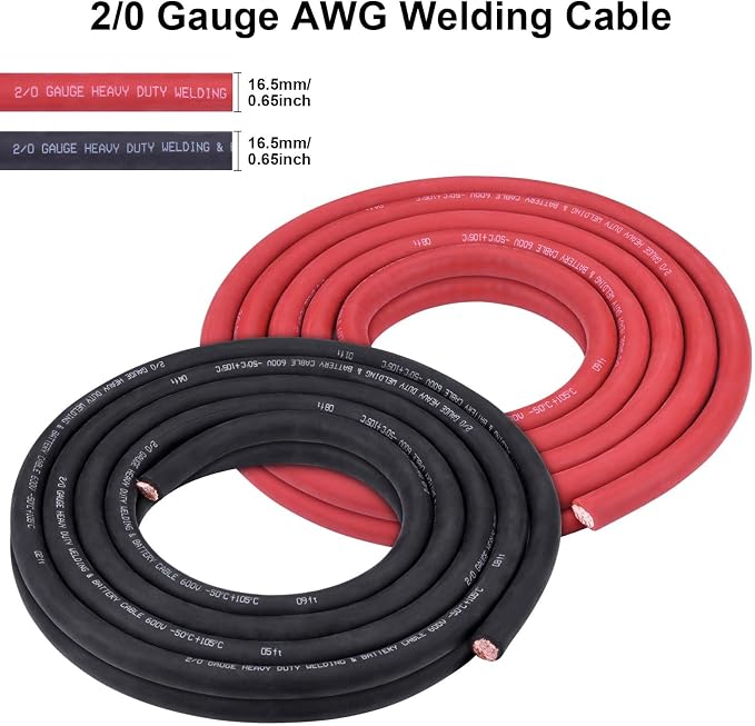 2/0 Gauge Copper Wire,iGreely Flexible 2/0 AWG Welding Battery Cable for Inverter Solar,5pcs of 5/16"" & 5pcs 3/8"" Copper Lug Terminal Connector with Heat Shrink Tubing 20 Ft Black + 20 Ft Red