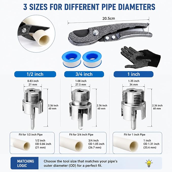 Pipe Tapping and Threading Tool Set,2026 New Premium Carbon Steel Dual-Function Internal & External Pipe Threader Tool 1",3/4", 1/2" Sizes Suitable for All Electric Drills,Plumbing Installation