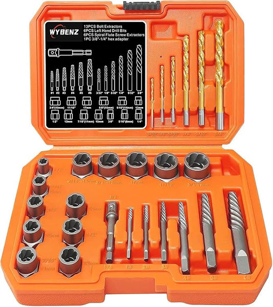 26PCS Screw Bolt Extractor and Left Hand Drill Bits Set, Easy Out Screw Extractor Set,Broken Bolt Extractor Kit, Stripped Bolt Extractor Socket Set for Remove Damaged Screws, Bolts, Studs and Nuts